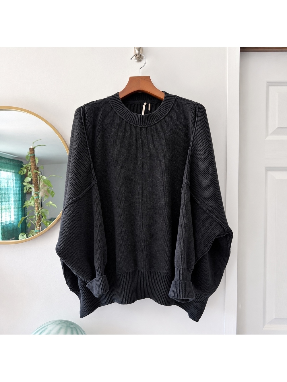 Free People Oversized Black Heavy Knit Sweater Medium